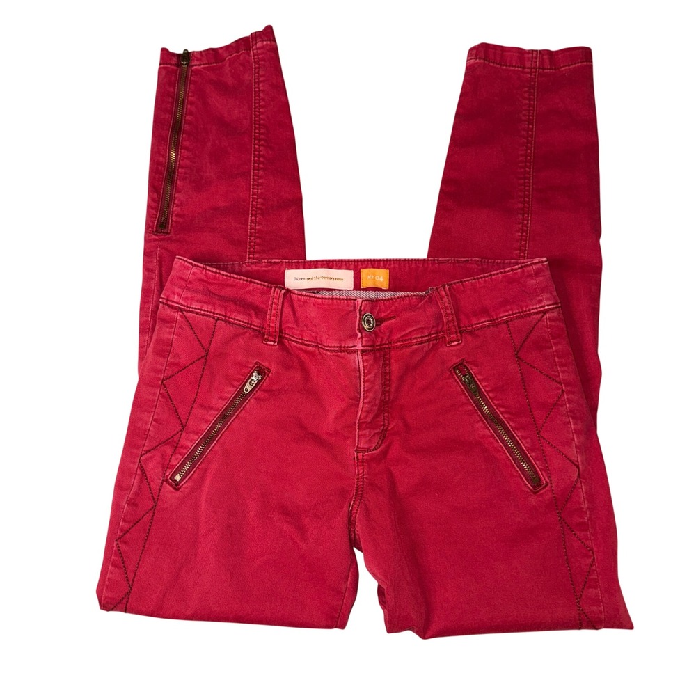 Pilcro and the Letterpress Skinny‎ Pants 4 Red Moto Zip Anthropologie